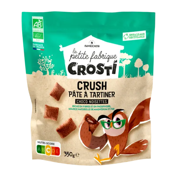 Pernute bio pentru copii cu crema de ciocolata si alune de padure, 350g, Crosti