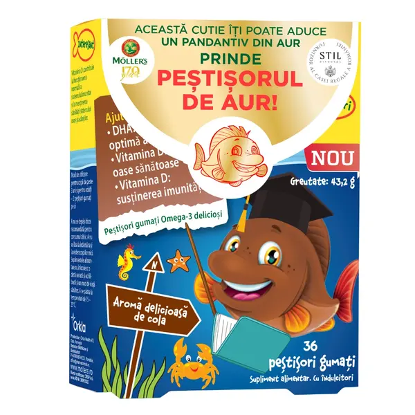 Pestisori gumati cu Omega-3 si aroma cola, 36 jeleuri, Moller's