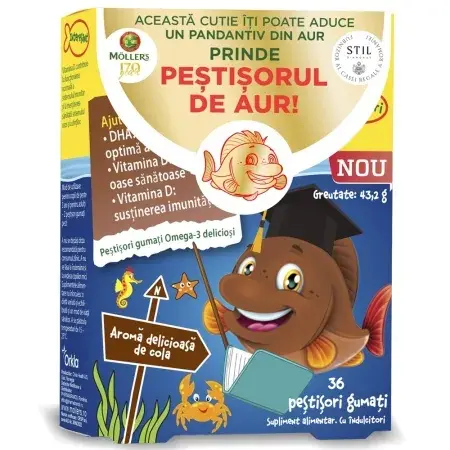 Pestisori gumati cu Omega-3 si aroma de cola, 36 jeleuri, Mollers