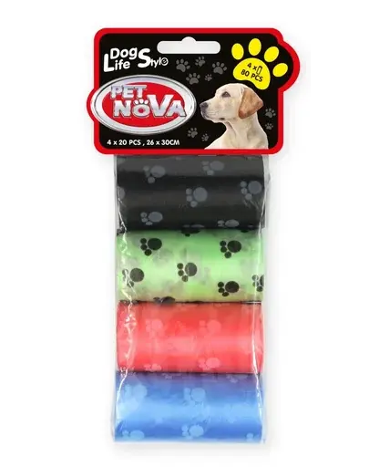 PET NOVA Dog Lifestyle Pungi excremente, 4 role x 20 buc