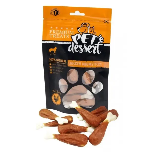 PET'S DESSERT Drumsticks, XS-XL, Pui, punguță recompense fără cereale câini, 500g