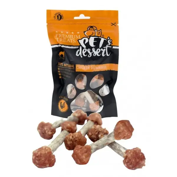 PET'S DESSERT Dumbbell, XS-XL, Pui, punguță recompense fără cereale câini, 500g
