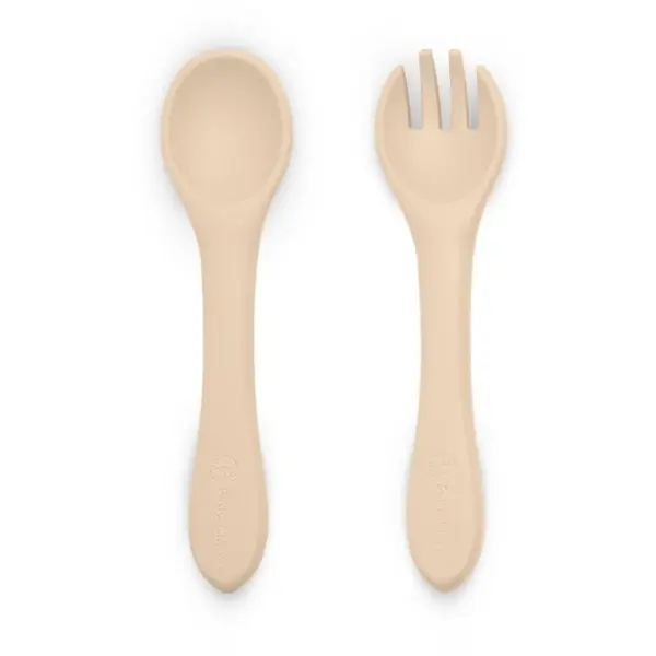 Petite&Mars Take&Match Silicone Cutlery tacâmuri Desert Sand 6 m+ 2 buc