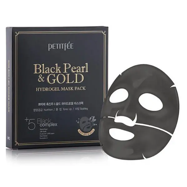 Petitfée Black Pearl & Gold mască intensă cu hidrogel cu aur de 24 de karate Volum 32 g
