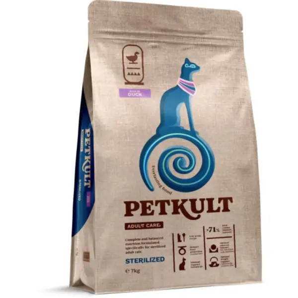 PETKULT Adult Care Sterilised, Rață, hrană uscată pisici sterilizate, 7kg
