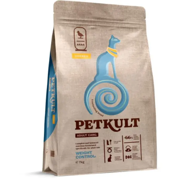 PETKULT Adult Care Weight Control, Pui, hrană uscată pisici, obezitate, 7kg