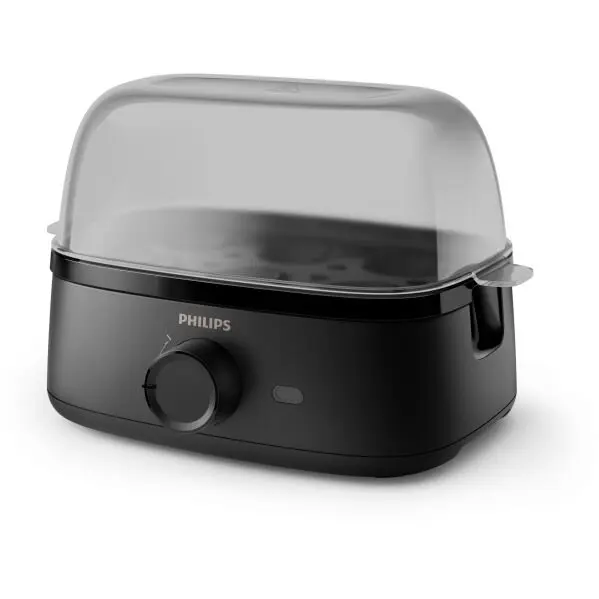 Philips Aparat de gatit Oua Philips HD9137/90, 400 W, 6 oua, Lumina „pornit”, Semnal „pregatit”, Pahar gradat, Accesoriu de strapuns oua, Accesoriu tava pentru oua posate, Negru
