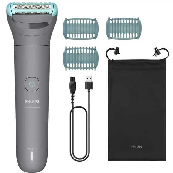 Philips Aparat de ras electric pentru corp Philips Body Groomer BG3485/15, Autonomie 80 minute, Wet&Dry, Husa, Gri