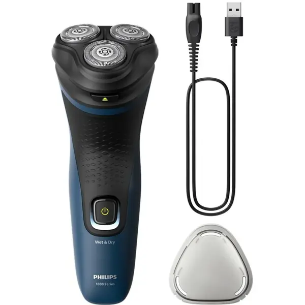 Philips Aparat de ras PHILIPS Shaver Seria 1000 S1151/00, barbierit umed si uscat, fara fir, capete flexibile, lame autoascutire, 40 min, capac de protectie, Albastru-Negru