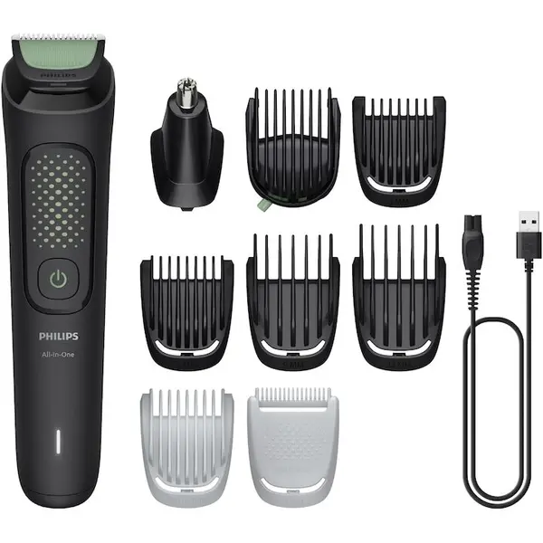 Philips Aparat de tuns 9in1 Philips All-in-One Trimmer 3000 Series, MG3945/15, autonomie 90 min, 11 setari lungime 0.5-16 mm, trimmer atasabil, lame cu autoascutire, husa
