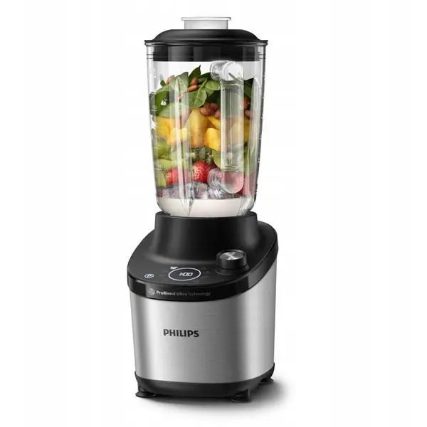 Philips Blender Philips HR3760/00 Seria 7000, 1500 W, Lame noi ProBlend Plus, Vas din sticla cu nervuri, 3 viteze plus Impuls, Lame detasabile, capacitate 2 litri, Accesoriu tocator, Negru-Argintiu