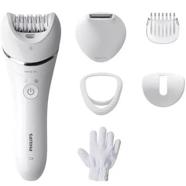 Philips Epilator Philips BRE715/00, Acumulator, 32 pensete, 2 viteze, 40 minute autonomie, Alb
