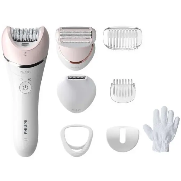Philips Epilator Philips BRE721 / 00 Satinelle Advanced, 32 pensete, 40 de minute de functionare dupa 2 ore de incarcare, 8 accesorii, alb