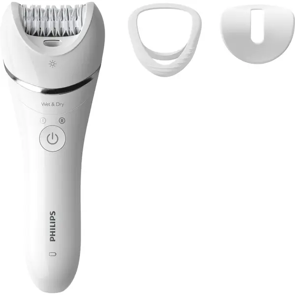 Philips Epilator umed si uscat Philips BRE700/00, 3 accesorii, 32 pensete, utilizare fara fir, 2 setari viteza, opti-light, discuri ceramice, Argintiu