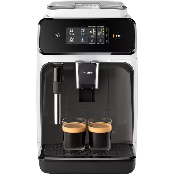 Philips Espressor automat Philips EP1223/00 Seria 1200, 1500W, 15 bar, sistem clasic de spumare, 2 bauturi, afisaj tactil, optiune 2 cesti, 12 setari macinare, rasnita ceramica, Alb