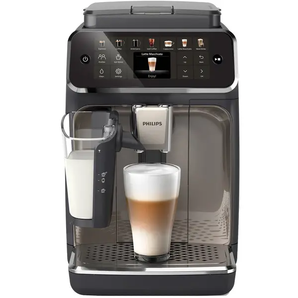 Philips Espressor automat Philips EP4449/70 seria 4400, presiune 15 bari, solutie de lapte LatteGO, 12 tipuri de bauturi, ecran tactil intuitiv, Tehnologie noua SilentBrew pentru preparare silentioasa, rasnita ceramica, functie QuickStart, Negru- Bronz