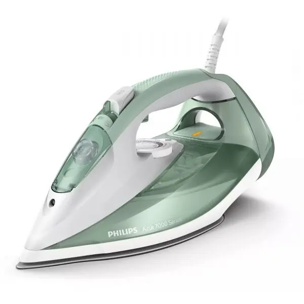 Philips Fier de calcat Philips Azur DST7012/70, 2600W, debit de abur continuu de 45g/min si jet de abur de 220 g, talpa SteamGlide Plus, rezervor de 300ml si sistem de curatare automata cu rezervor integrat pentru calcar, Verde/ Gri