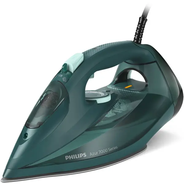 Philips Fier de calcat Philips Azur DST7050-70, 2800W, debit de abur continuu de 50g-min si jet de abur de 250 g, talpa SteamGlide Elite, rezervor de 300ml si sistem de curatare automata cu rezervor integrat pentru calcar, oprire automata de siguranta, V