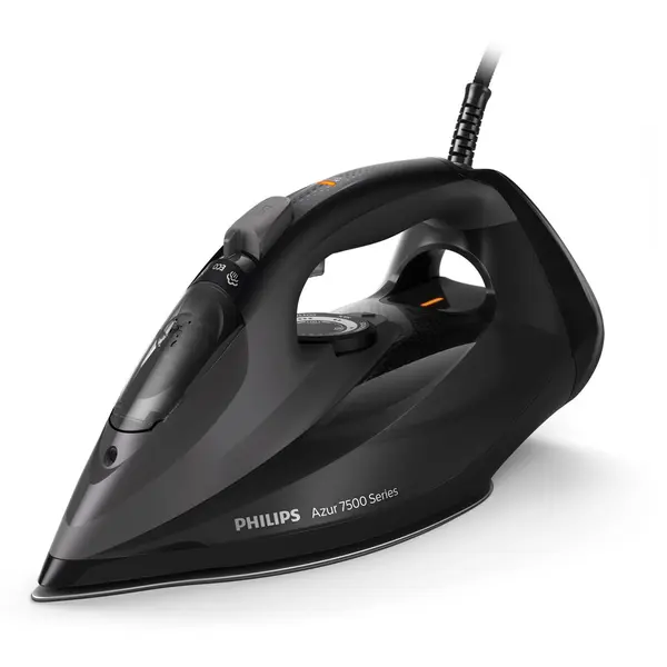 Philips Fier de calcat Philips Azur DST7511/80, 3200W, debit de abur de 55g/min si jet de abur de 260 g, talpa SteamGlide Elite, rezervor de 300ml si sistem de curatare automata cu rezervor integrat pentru calcar, oprire automata de siguranta, Negru