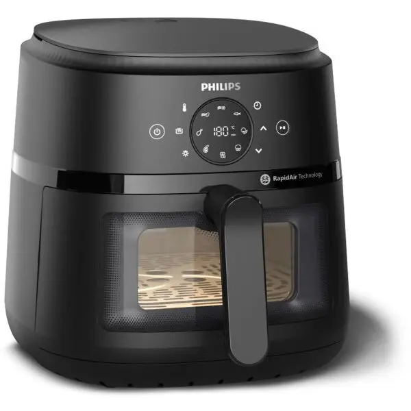 Philips Friteuza cu aer cald Philips Airfryer Seria 2000 NA230/00, Compact Digital, 1700 W, capacitate 6.2 l / 0,8 kg, afisaj digital, fereastra, 13-in-1 functii de gatire, 9 programe presetate, dimensiune compacta (4 portii), curatare usoara, Negru