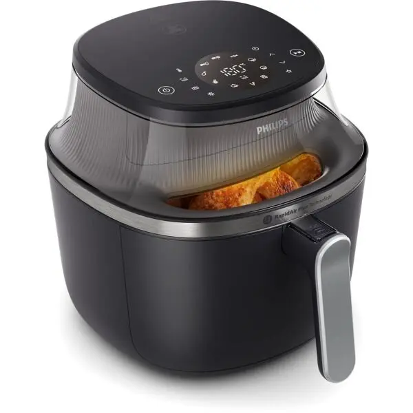 Philips Friteuza fara ulei Philips Airfryer NA321/00 Seria 3000, compact digital, 1400 W, capacitate 4.2L, afisaj digital, fereastra, 16-in-1 functii de gatire, 12 programe presetate, curatare usoara, Negru-Argintiu