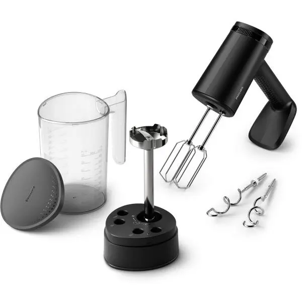 Philips Mixer de mana Philips seria 5000, HR3781/10, 500W, 5 viteze plus functie turbo, Cana gradata, Negru