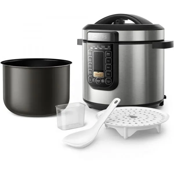 Philips Multicooker Philips All-in-One, Oala cu invelis ProCeramic+, 1300 W, 6 l, functie de pastrare cald 12 ore, functie de gatit presetata, controlul timpului, 9 sisteme de siguranta