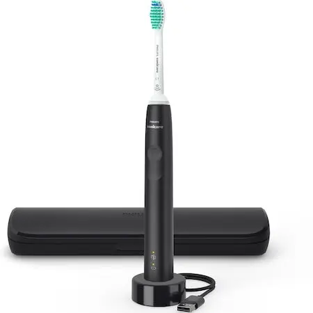 Philips Periuta de dinti sonica electrica Philips Sonicare Seria 3100 HX3673/14, 31000 miscari/minut, 1 mod de curatare, senzor presiune, functia BrushSync, 1 cap de periere, Negru