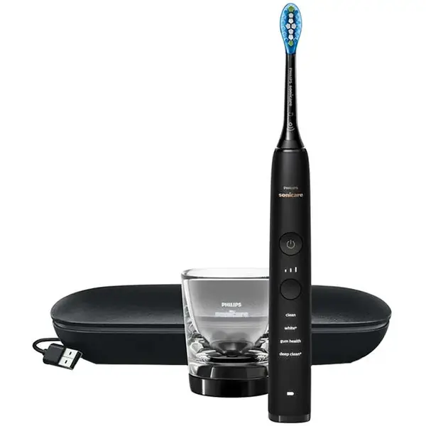 Philips Periuta electrica sonica Philips Sonicare DiamondClean HX9911/09, 62000 miscari/minut, 4 moduri de curatare, 3 intensitati, conectivitate la aplicatie, senzor presiune, functie BrushSync, 1 cap de periere, toc de transport, pahar de incarcare, Ne