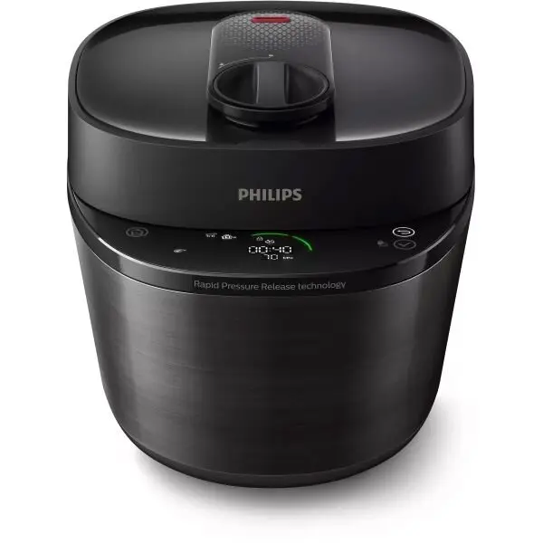 Philips Philips All-in-One MultiCooker cu gatire sub presiune HD2151/40, 1000W, capacitate 5l, 35 programe pre setate, gatire rapida, eliberarea presiunii, personalizarea etapelor de gatit, app NutriU, Negru
