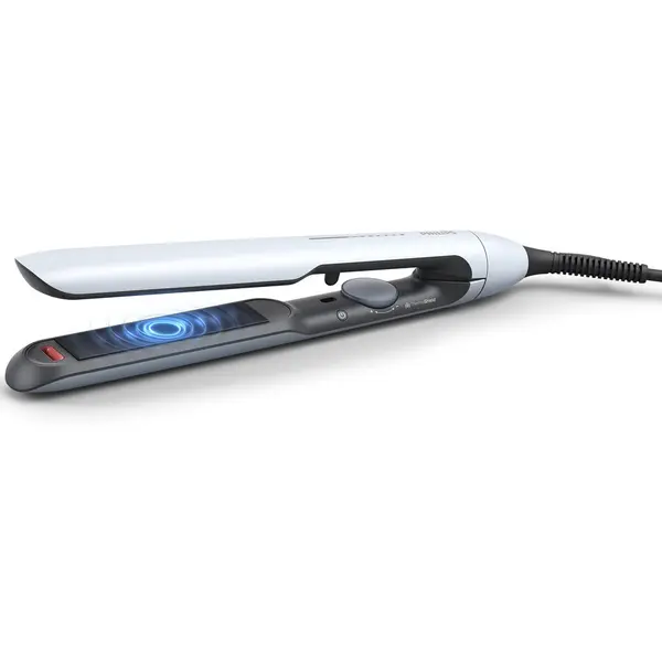 Philips Placa de indreptat parul Philips Prestige BHS520/00, tehnologie ThermoShield, placi infuzate cu ulei de argan, 230°C, ingrijire ioni, 12 setari temperatura, husa termorezistenta, Albastru deschis