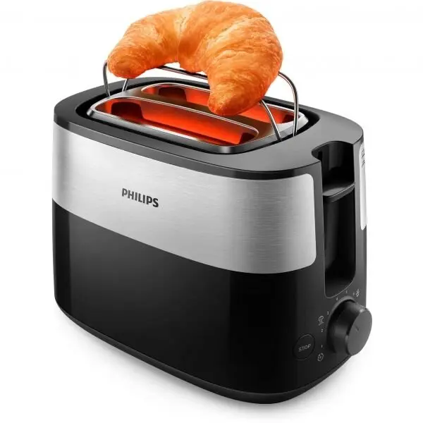 Philips Prajitor de paine Philips HD2516/90, 830 W, 2 fante variabile, functie dezghetare, grilaj incalzire integrat, 8 setari, Negru