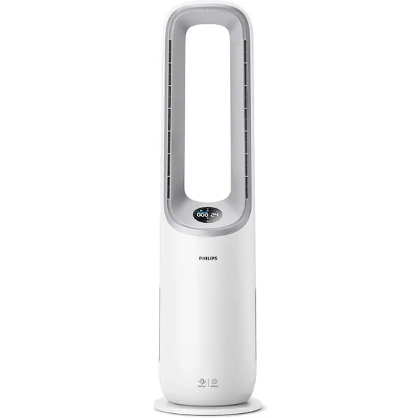 Philips Purificator de aer si ventilator 2-in-1 Philips AMF765/10, CADR 270 mc/h, filtru HEPA si carbon activ, AeraSense, 10 setari de turatie, Conectat la aplicatia Air+, AI, Mod nocturn, Alb
