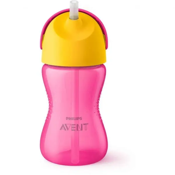 Philips Recipient Cana cu pai Philips Avent SCF798/02, 12 luni, 300 ml, Roz/Galben