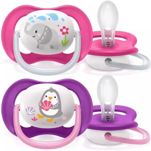 Philips Set 2 suzete Philips-AVENT SCF080/08 Ultra Air, ortodontica, 6-18 luni, Mov/Roz
