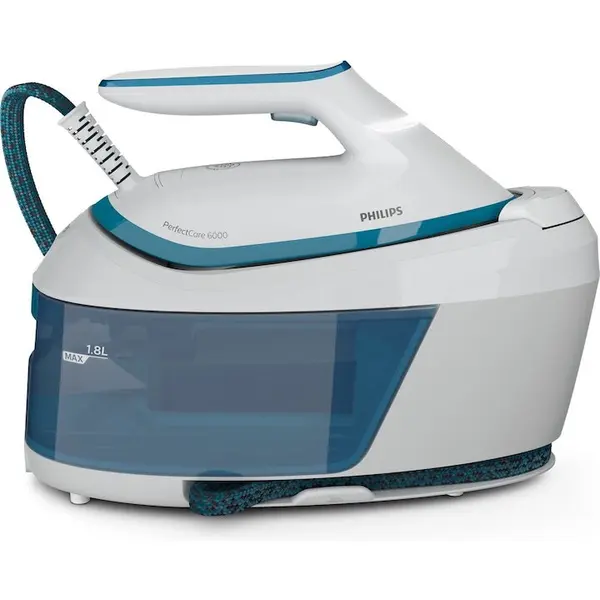 Philips Statie de calcat cu abur, cu boiler Philips PerfectCare seria 6000 ‎PSG6022/20, talpa SteamGlide Plus, presiune pompa max. 6.5 bari, abur 130g/min, jet de abur 500g, capacitate rezervor detasabil 1.8l, tehnologia OptimalTEMP, Alb