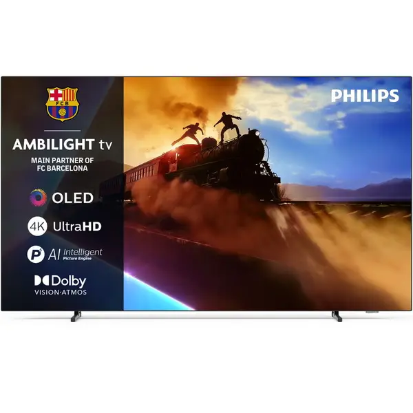 Philips Televizor Philips Ambilight TV OLED 55OLED770, 139 cm, Smart TV, 4K Ultra HD, 100 Hz, Clasa F (Model 2025), Argintiu