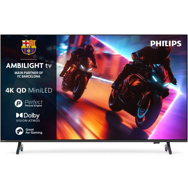 Philips Televizor Philips Ambilight TV QD-MiniLED 55MLED920, 139 cm, Smart TV, 4K Ultra HD, 100 Hz, Clasa F (Model 2025), Negru