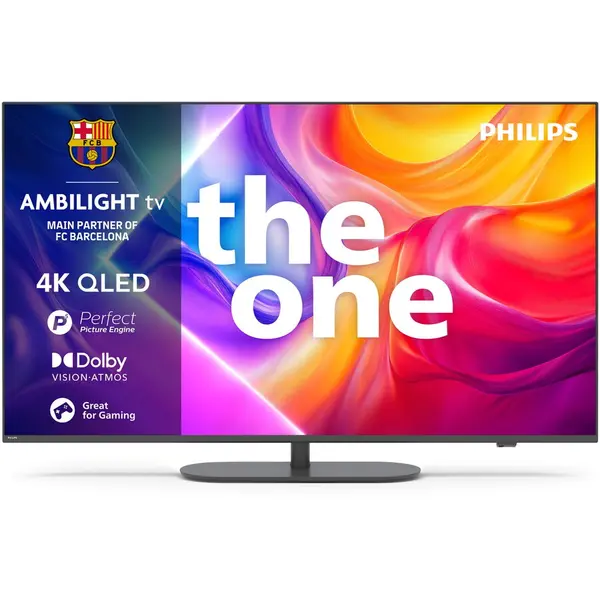 Philips Televizor Philips Ambilight TV QLED 65PUS9010, 164 cm, Smart TV, 4K Ultra HD, 100 Hz, Clasa E (Model 2025), Gri