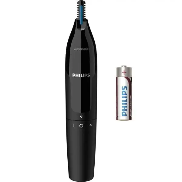 Philips Trimmer pentru nas/urechi Philips NT1650/16, baterie, lavabil, tehnologie Precision Trim, otel inoxidabil, Negru