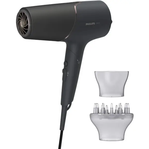 Philips Uscator de par Philips, 2300W, tehnologie ThermoShield, ingrijire cu ioni, 3 setari de temperatura, 2 setari de viteza, difuzor, cap de coafare 11 mm, Negru-Roz
