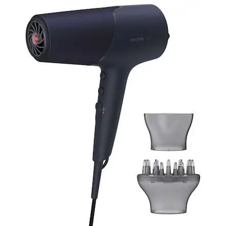 Philips Uscator de par Philips BHD510/00, 2300W, tehnologie ThermoShield, ingrijire cu ioni, 2 setari de viteza, 3 setari de temperatura, difuzor, cap de coafare 11 mm, Albastru inchis metalizat