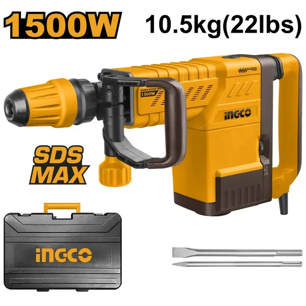 Picamer demolator SDS MAX 1500W INGCO PDB15006 25J, ciocan demolator beton profesional cu dalti si cutie transport