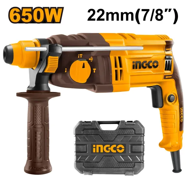Picamer SDS-PLUS 650W, 22mm, 1.7J, 5500 bpm, cu accesorii, INGCO RGH6528