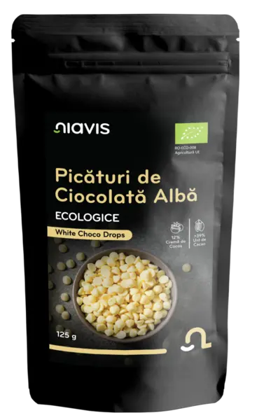 Picaturi de ciocolata alba ecologice, 125g, Niavis