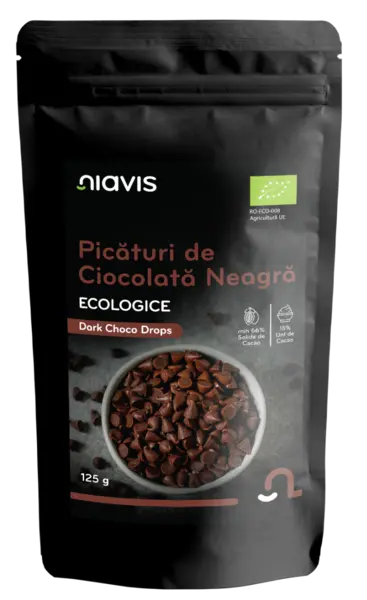 Picaturi de ciocolata neagra ecologice, 125g, Niavis