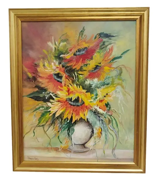Pictura in ulei 50 cm*40 cm floarea soarelui cu rama de lemn 126 BF de 5 cm