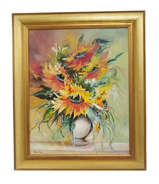 Pictura in ulei 50 cm*40 cm floarea soarelui cu rama de lemn 007BF de 7 cm