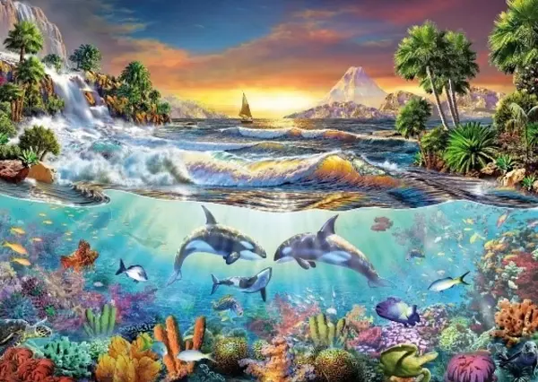 Pictură mozaic cu diamante MagicArt: Premium - Paradis marin, 30 x 40 cm, cu mărgele rotunde + AB