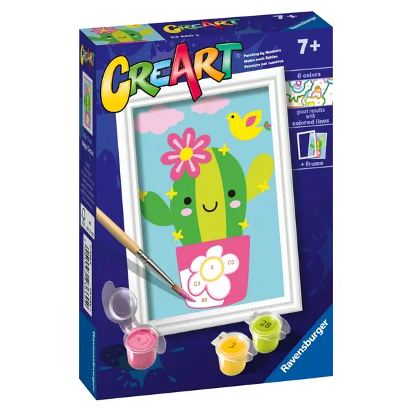 Pictura pe numere pentru copii Ravensburger CreArt Cactus in ghiveci